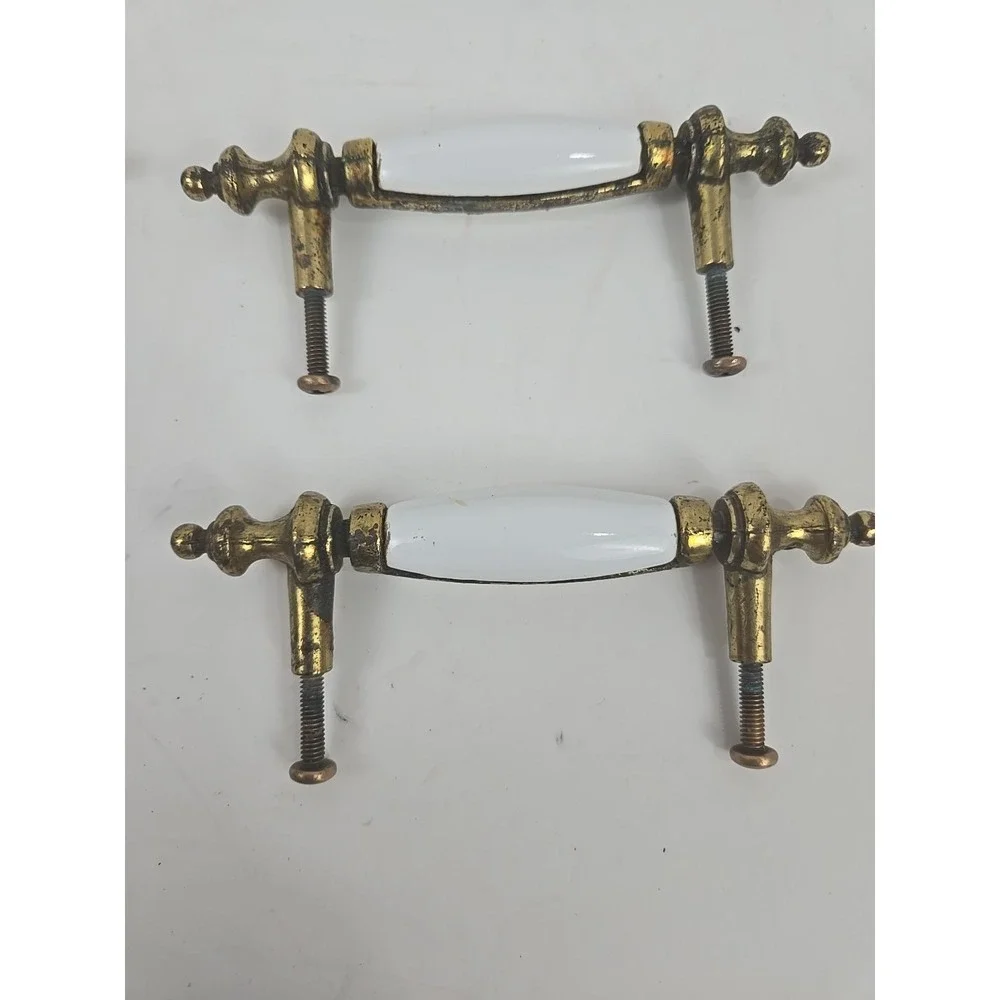 6 Antique White Porcelain & Brass 5